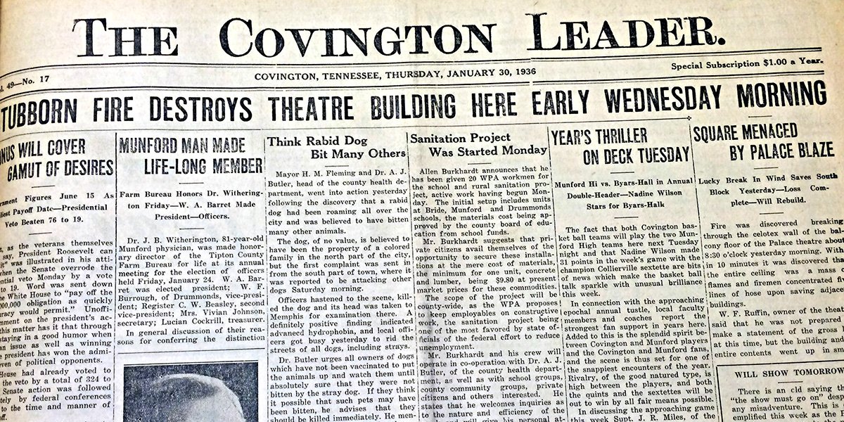 Covington Leader headlines from Jan 30, 1936